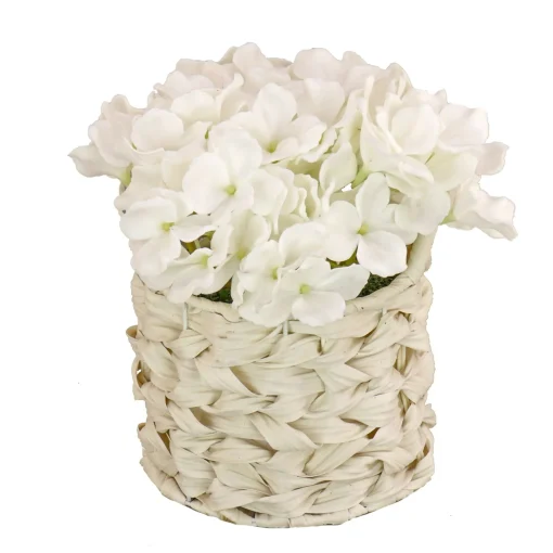 Best National Tree Company 10" White Hydrangea Bouquet In White Basket