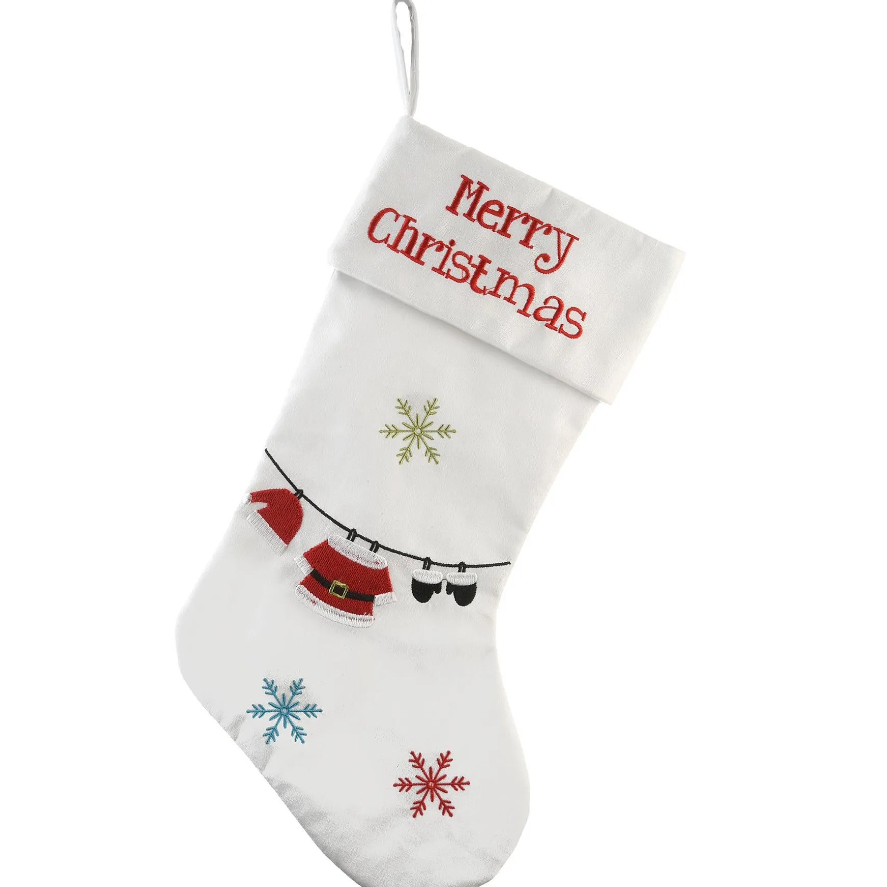 Store National Tree Company 18" White Merry Christmas Stocking With Snowflakes