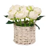 10" White Peony Flower Bouquet In White Basket^National Tree Company Sale