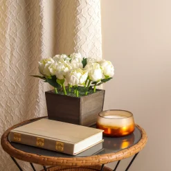 Cheap National Tree Company 10" White Peony Flowers In Wood Box