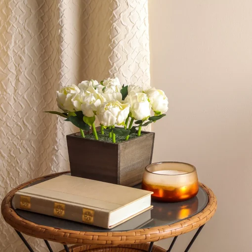 Cheap National Tree Company 10" White Peony Flowers In Wood Box