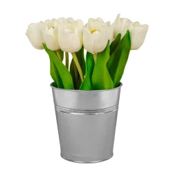 Sale National Tree Company 9" White Tulip Bouquet In Metal Pot