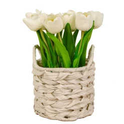 Outlet National Tree Company 10" White Tulip Bouquet In White Basket