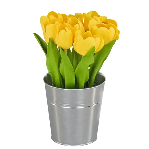 Store National Tree Company 9" Yellow Tulip Bouquet In Metal Pot