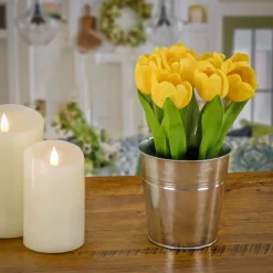 Store National Tree Company 9" Yellow Tulip Bouquet In Metal Pot