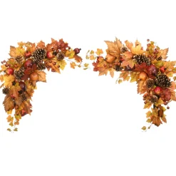 Cheap National Tree Company Artificial Autumn Door Corners, Set Of 2, Decorated With Maple Leaves, Pine Cones, Pomegranates, Berry Clusters, Harvest Collection, 30 Inches