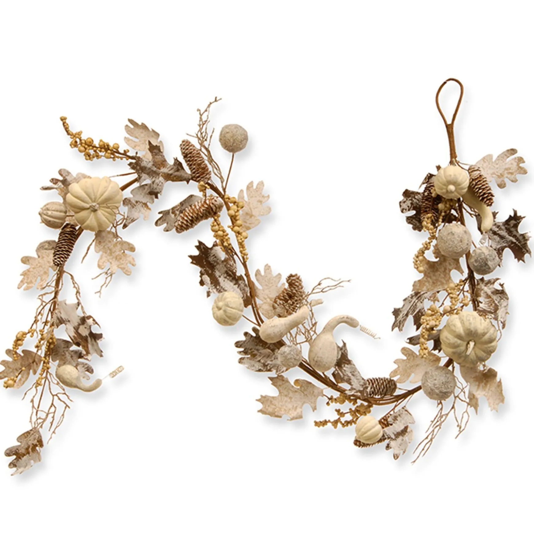 Store National Tree Company Artificial Autumn Garland, White, Made With Pumpkins, Gourds, Maple Leaves, Pinecones, Berry Clusters, Autumn Collection, 6 Ft