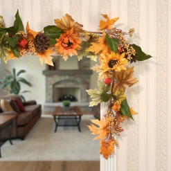 Cheap National Tree Company Artificial Autumn Garland, Green And Orange, Made With Sunflowers, Pinecones, Berry Clusters, Maple Leaves, Autumn Collection, 6 Ft