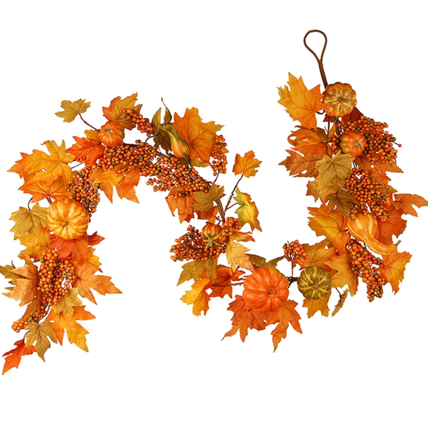 Best National Tree Company Artificial Autumn Garland, Orange, Made With Pumpkins, Gourds, Maple Leaves, Berry Clusters, Autumn Collection, 5.8 Ft
