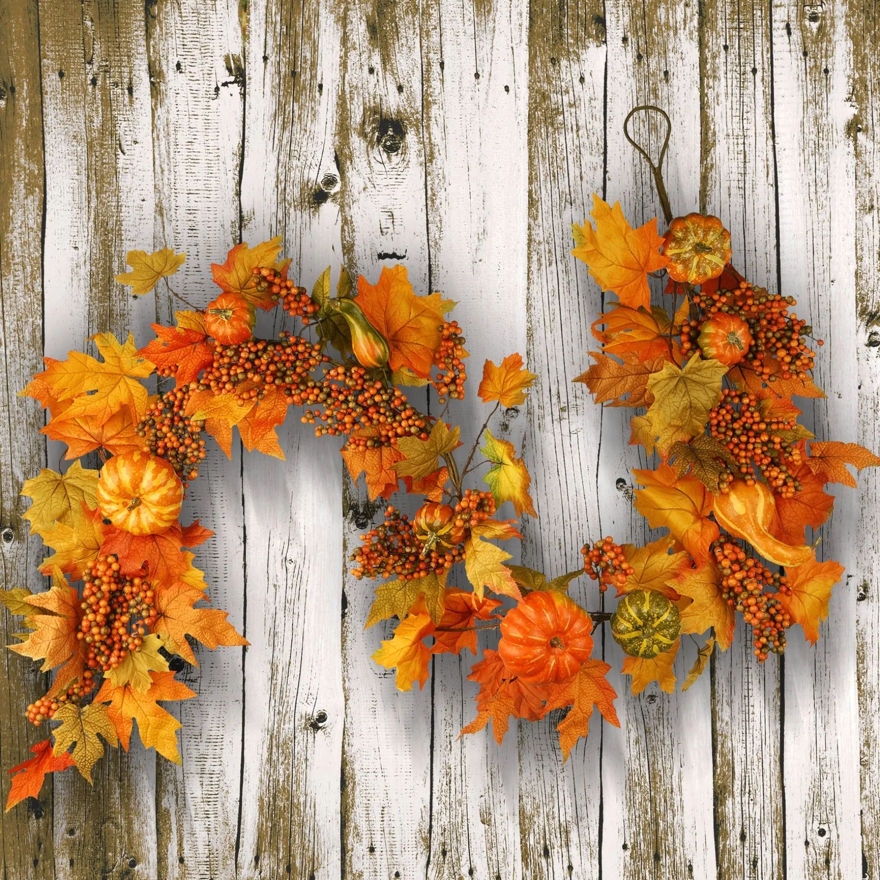 Best National Tree Company Artificial Autumn Garland, Orange, Made With Pumpkins, Gourds, Maple Leaves, Berry Clusters, Autumn Collection, 5.8 Ft