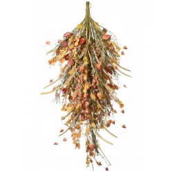 Outlet National Tree Company Artificial Autumn Teardrop Decoration, Decorated With Seed Stalks, Straw Fronds, Assorted Leaves, Autumn Collection, 30 Inches