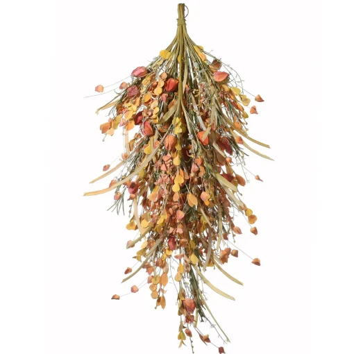 Outlet National Tree Company Artificial Autumn Teardrop Decoration, Decorated With Seed Stalks, Straw Fronds, Assorted Leaves, Autumn Collection, 30 Inches