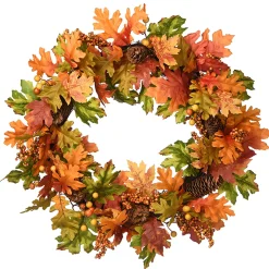 Fashion National Tree Company Artificial Autumn Wreath, Decorated With Pinecones, Berry Clusters, Oak Leaves, Autumn Collection, 24 In