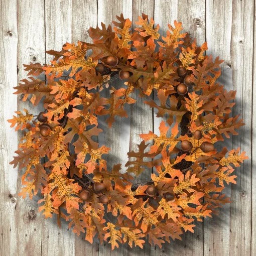 Best National Tree Company Artificial Autumn Wreath, Decorated With Acorns, Oak Leaves, Autumn Collection, 24 In
