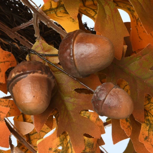 Best National Tree Company Artificial Autumn Wreath, Decorated With Acorns, Oak Leaves, Autumn Collection, 24 In