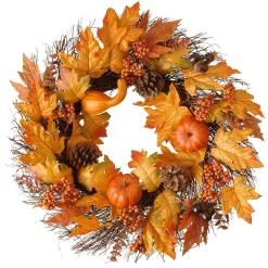 Fashion National Tree Company Artificial Autumn Wreath, Decorated With Gourds, Pumpkins, Berry Clusters, Acorns, Maple Leaves, Autumn Collection, 24 In