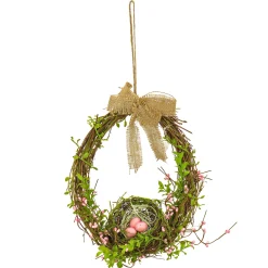 Online National Tree Company Artificial Bird'S Nest Hanging Wall Decoration, Woven Branch Base, Decorated With Leafy Greens, Bird'S Nest With Pastel Eggs, Burlap Bow, Includes Hanging Loop, Spring Collection, 11 Inches