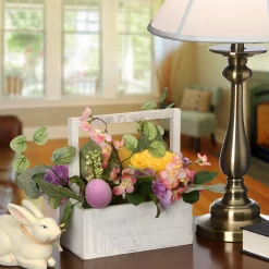 Cheap National Tree Company Artificial Boxed Easter Basket, White, Filled With Eggs, Leaves, Flower Blooms, Easter Collection, 14 Inches