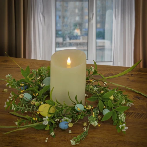 Outlet National Tree Company Artificial Candle Ring, Vine Stem Base, Decorated With Pastel Eggs, Leafy Greens, Berries, Spring Collection, 6 Inches
