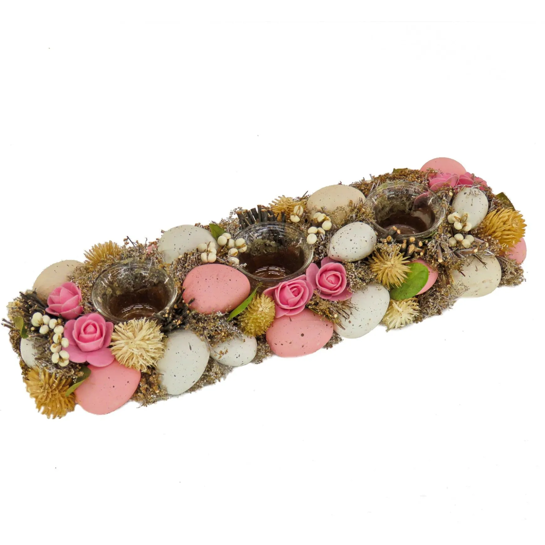 Sale National Tree Company Artificial Candleholder Table Decoration, For Three Candles, Decorated With Pastel Eggs, Flower Blooms, Easter Collection, 16 Inches