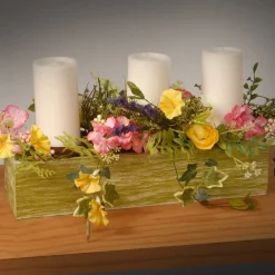Cheap National Tree Company Artificial Candleholder Table Decoration, Wooden Green Box Base, Decorated With Flower Blooms, Berry Clusters, Leafy Greens, Holds 3 Pillar Candles, Spring Collection, 22 Inches
