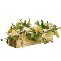 Best Sale National Tree Company Artificial Candleholder Table Decoration, Wooden Natural Box Base, Decorated With Flower Blooms, Berry Clusters, Leafy Greens, Holds 3 Pillar Candles, Spring Collection, 22 Inches