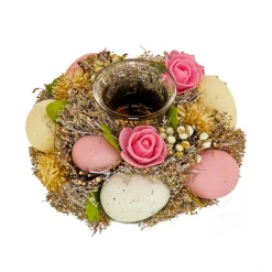 Shop National Tree Company Artificial Candleholder Table Decoration, For One Candle, Decorated With Pastel Eggs, Flower Blooms, Berry Clusters, Easter Collection, 7 Inches