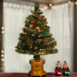 Clearance National Tree Company Artificial Christmas Tree, Green, Radiance, Fiber Optic, Includes Base, 32 Inches