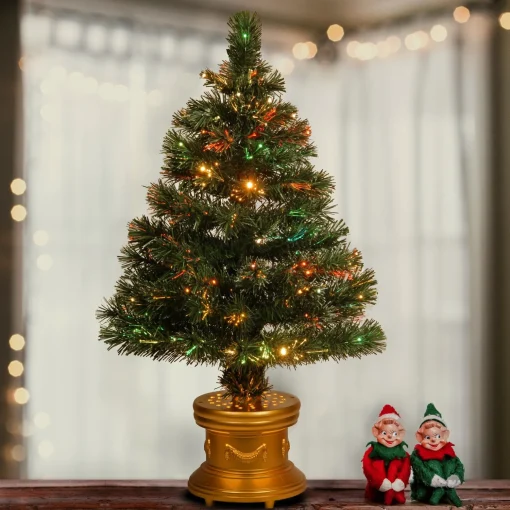 Clearance National Tree Company Artificial Christmas Tree, Green, Radiance, Fiber Optic, Includes Base, 32 Inches