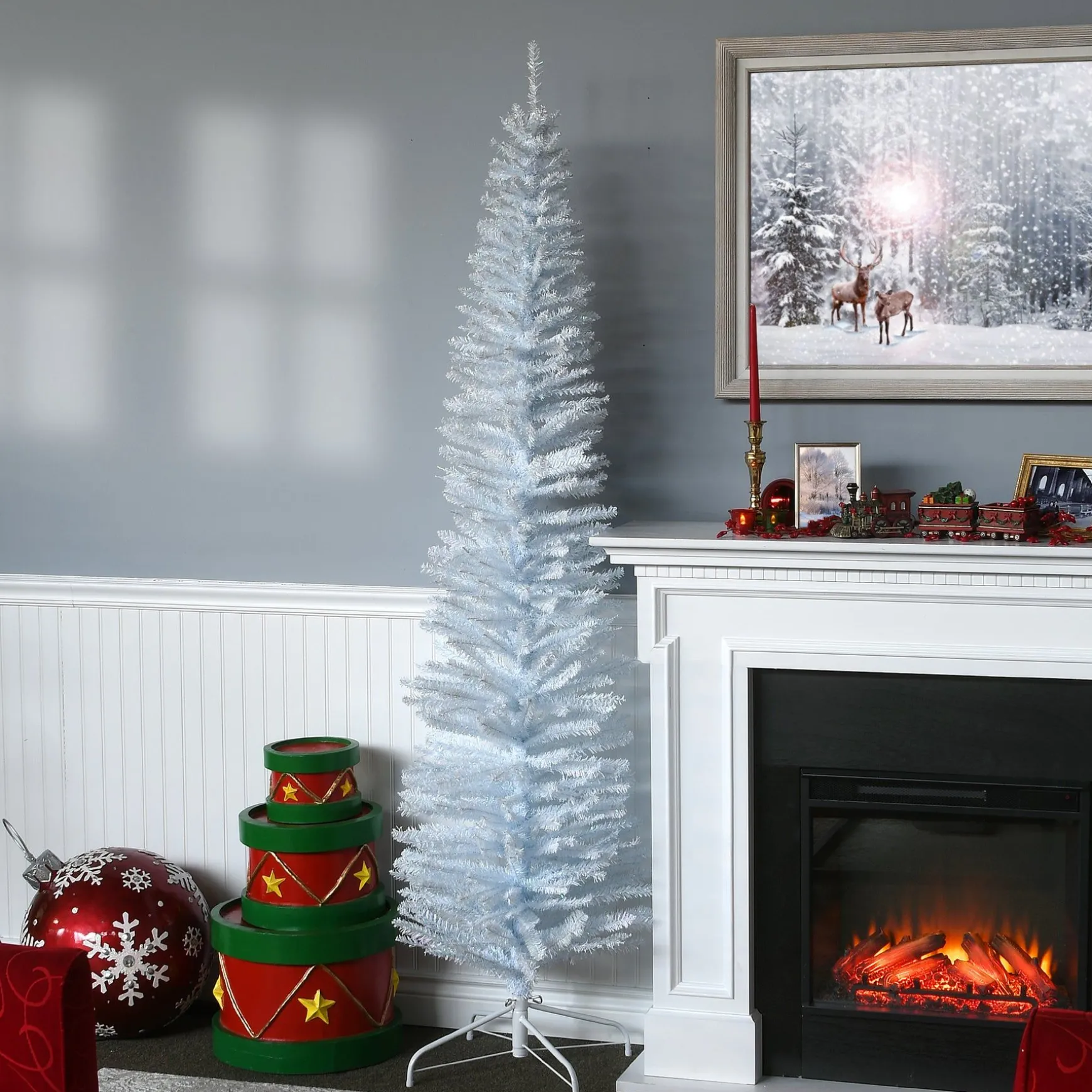 Store National Tree Company Artificial Christmas Tree, White Tinsel, Includes Stand, 7 Feet