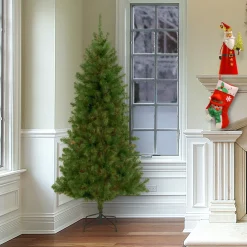 Shop National Tree Company Artificial Christmas Tree, Canadian Grande Fir, Green, White Lights, Includes Metal Base, 7 Feet