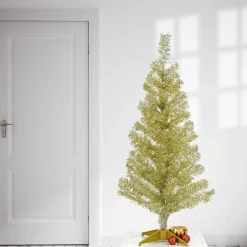 Fashion National Tree Company Artificial Christmas Tree, Champagne Gold Tinsel, Includes Stand, 3 Feet