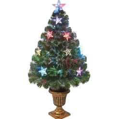 Sale National Tree Company Artificial Christmas Tree, Green, Evergreen, Fiber Optic, Decorated With Stars, Includes Base, 3 Feet