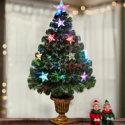 Sale National Tree Company Artificial Christmas Tree, Green, Evergreen, Fiber Optic, Decorated With Stars, Includes Base, 3 Feet