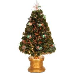 Outlet National Tree Company Artificial Christmas Tree, Green, Evergreen, Fiber Optic, Decorated With Bells, Includes Base, 3 Feet