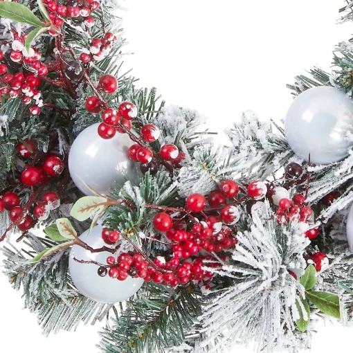 Store National Tree Company Artificial Christmas Wreath, Green, Evergreen, Decorated With Frosted Branches, Ball Ornaments, Berry Clusters, Christmas Collection, 24 Inches