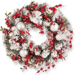 Store National Tree Company Artificial Christmas Wreath, Green, Evergreen, Decorated With Frosted Branches, Ball Ornaments, Berry Clusters, Christmas Collection, 24 Inches