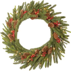 Best National Tree Company Artificial Christmas Wreath, Green, Dorchester, Decorated With Pine Cones, Berry Clusters, Christmas Collection, 24 Inches