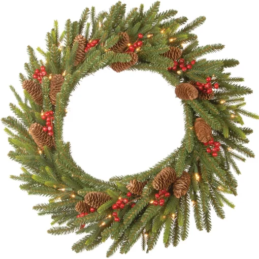 Best National Tree Company Artificial Christmas Wreath, Green, Dorchester, Decorated With Pine Cones, Berry Clusters, Christmas Collection, 24 Inches