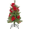 Artificial Colonial Pencil Slim Hinged Christmas Tree With Berries And Poinsettia Flowers, Pre-Lit With Clear Incandescent Lights, Plug In, 3 Ft^National Tree Company New