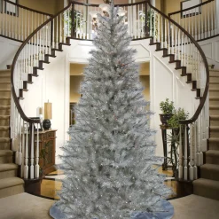 Best National Tree Company Artificial Crystal Pine Hinged Christmas Tree, Pre-Lit With Dual Colored Led Lights, Plug In, 9 Ft