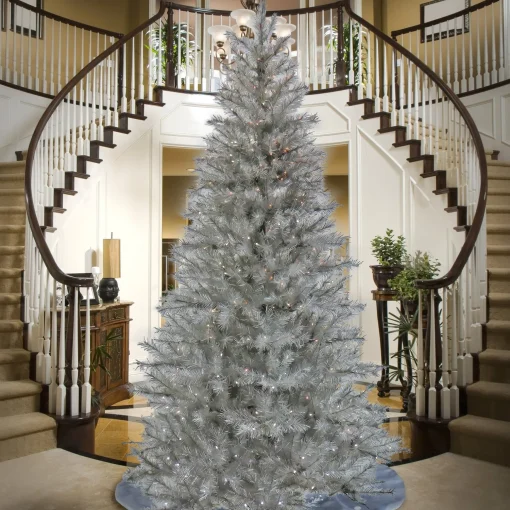 Best National Tree Company Artificial Crystal Pine Hinged Christmas Tree, Pre-Lit With Dual Colored Led Lights, Plug In, 9 Ft