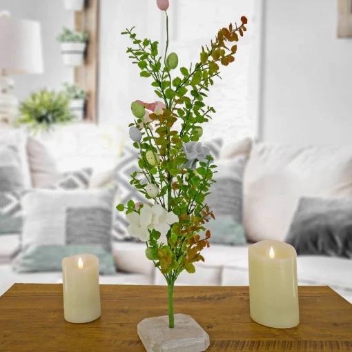 Fashion National Tree Company Artificial Decorative Tree, Decorated With Pastel Eggs, Flower Blooms, Includes Wooden Block Base, Easter Collection, 24 Inches