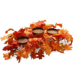 Best National Tree Company Artificial Fall Centerpiece, Three Candle Holders, Decorated With Maple Leaves, 22 In