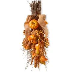 Outlet National Tree Company Artificial Fall Teardrop Wall Decoration, Decorated With Pumpkins, Berry Clusters, Maple Leaves, Branches, Autumn Collection, 18 In