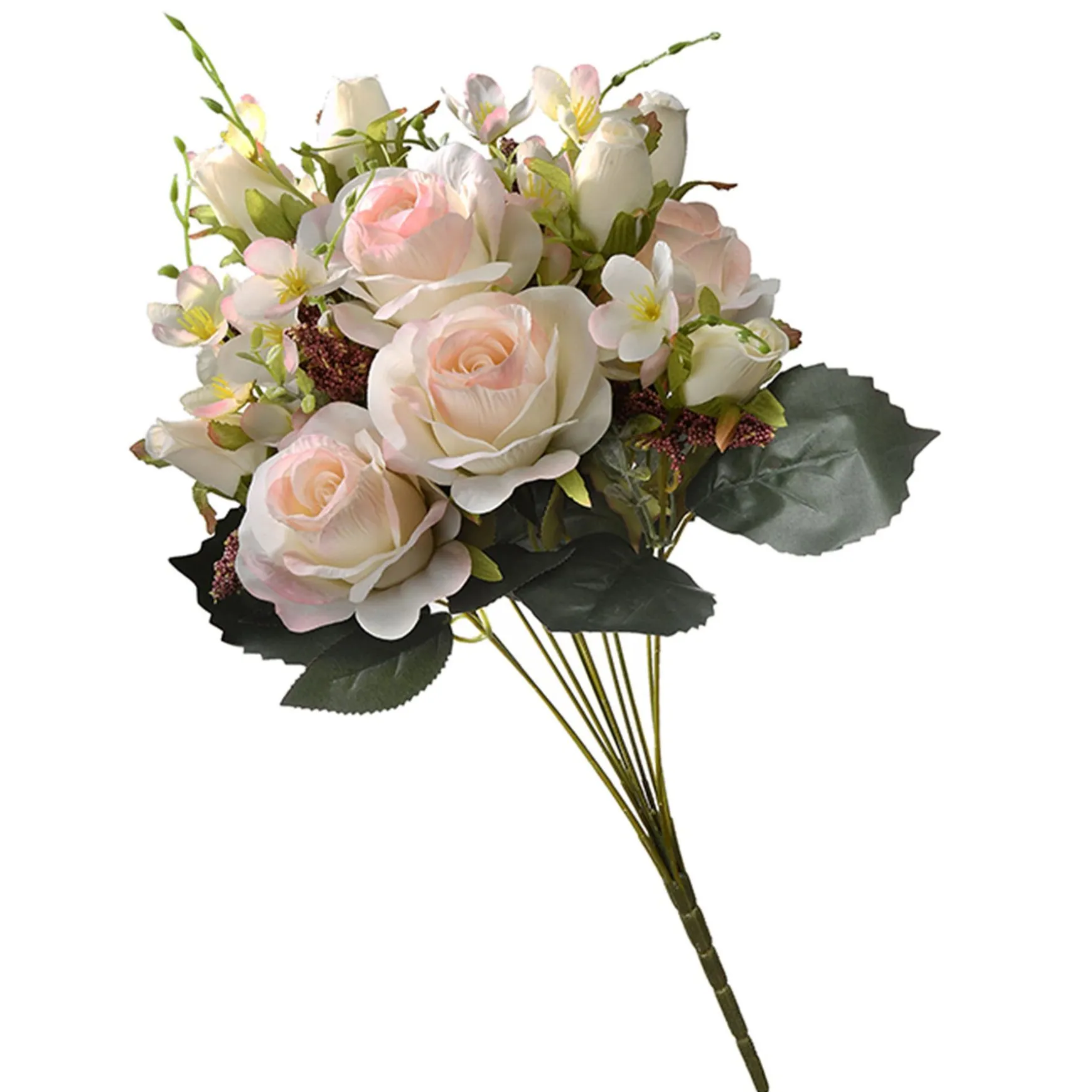Best National Tree Company Artificial Floral Bouquet, Vine Stem Base, Decorated With Light Pink Rose Blooms, Seed Pods, Leafy Greens, Spring Collection, 19 Inches