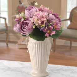 Hot National Tree Company Artificial Floral Bouquet, Vine Stem Base, Decorated With Purple Rose Blooms, Purple Berry Clusters, Seed Pods, Leafy Greens, Spring Collection, 19 Inches