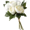 Hot National Tree Company Artificial Floral Bouquet, Vine Stem Base, Decorated With White Peony Blooms, Leafy Greens, Spring Collection, 14 Inches