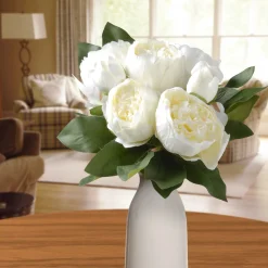 Hot National Tree Company Artificial Floral Bouquet, Vine Stem Base, Decorated With White Peony Blooms, Leafy Greens, Spring Collection, 14 Inches