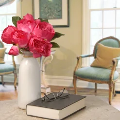 Clearance National Tree Company Artificial Floral Bouquet, Vine Stem Base, Decorated With Bright Pink Peony Blooms, Leafy Greens, Spring Collection, 14 Inches
